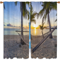 Sunset On Beach Window Curtains 51639785