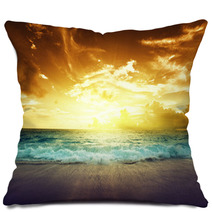 Sunset On Seychelles Beach Pillows 64822856