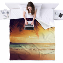 Sunset On The Beach Of Caribbean Sea Blankets 61252272