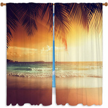 Sunset On The Beach Of Caribbean Sea Window Curtains 61252272