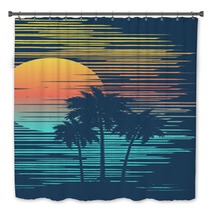 Sunset On Tropical Beach With Palm Tree Sun Over Evening Sea Bath Decor 201759104