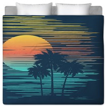Sunset On Tropical Beach With Palm Tree Sun Over Evening Sea Bedding 201759104