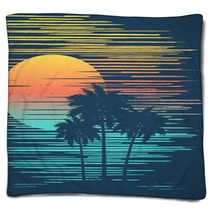 Sunset On Tropical Beach With Palm Tree Sun Over Evening Sea Blankets 201759104