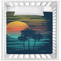 Sunset On Tropical Beach With Palm Tree Sun Over Evening Sea Nursery Decor 201759104