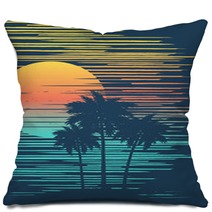 Sunset On Tropical Beach With Palm Tree Sun Over Evening Sea Pillows 201759104