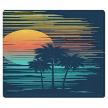 Sunset On Tropical Beach With Palm Tree Sun Over Evening Sea Rugs 201759104