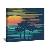 Sunset On Tropical Beach With Palm Tree Sun Over Evening Sea Wall Art 201759104