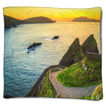 Sunset Over Dunquin Bay On Dingle Peninsula, Co.Kerry, Ireland Blankets 52910918