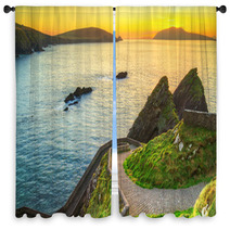 Sunset Over Dunquin Bay On Dingle Peninsula, Co.Kerry, Ireland Window Curtains 52910918