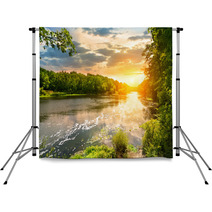 Sunset Over The River In The Forest Backdrops 54835338