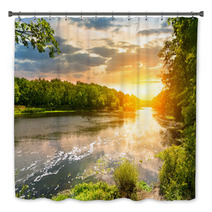 Sunset Over The River In The Forest Bath Decor 54835338