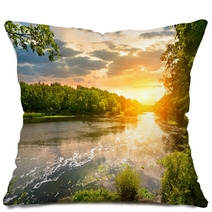 Sunset Over The River In The Forest Pillows 54835338