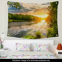 Sunset Over The River In The Forest Wall Art 54835338