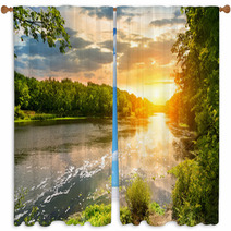 Sunset Over The River In The Forest Window Curtains 54835338