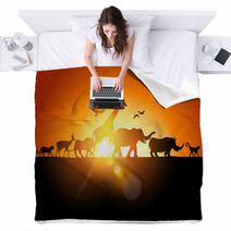 Sunset Safari Animal Silhouette Blankets 53446697