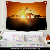 Sunset Safari Animal Silhouette Wall Art 53446697