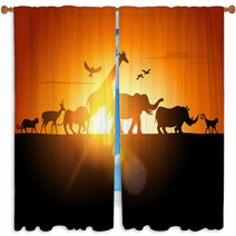 Sunset Safari Animal Silhouette Window Curtains 53446697