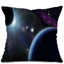 Sunset With Two Blue Planet Pillows 8411182