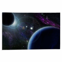 Sunset With Two Blue Planet Rugs 8411182