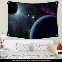 Sunset With Two Blue Planet Wall Art 8411182