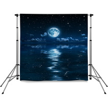 Super Moon And Clouds In The Night On Sea Backdrops 56219184