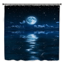 Super Moon And Clouds In The Night On Sea Bath Decor 56219184