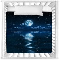 Super Moon And Clouds In The Night On Sea Nursery Decor 56219184