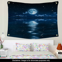 Super Moon And Clouds In The Night On Sea Wall Art 56219184