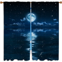 Super Moon And Clouds In The Night On Sea Window Curtains 56219184