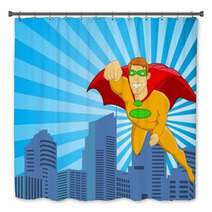 Superhero Flying Over City Bath Decor 39609898