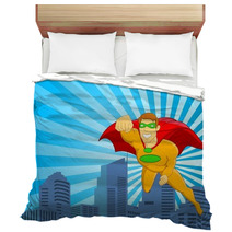 Superhero Flying Over City Bedding 39609898