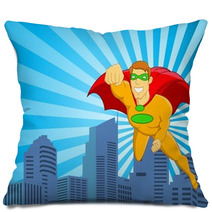 Superhero Flying Over City Pillows 39609898