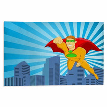 Superhero Flying Over City Rugs 39609898
