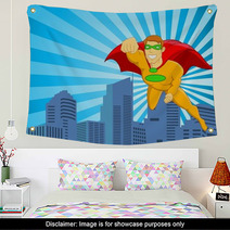 Superhero Flying Over City Wall Art 39609898