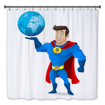 Superhero Holds Planet Earth Bath Decor 53235702
