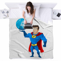 Superhero Holds Planet Earth Blankets 53235702