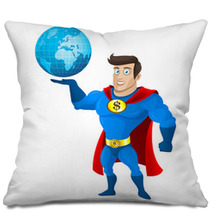 Superhero Holds Planet Earth Pillows 53235702