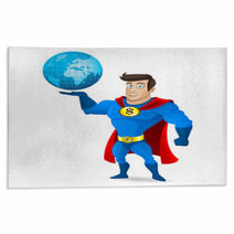 Superhero Holds Planet Earth Rugs 53235702