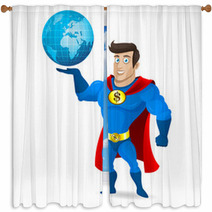 Superhero Holds Planet Earth Window Curtains 53235702