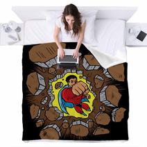 Superhero Punching Through Wall Blankets 20957496