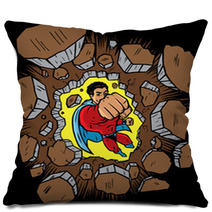 Superhero Punching Through Wall Pillows 20957496