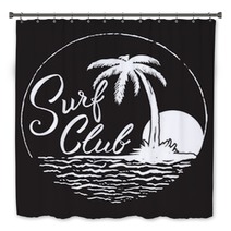 Surf Club Inscription With Palm Tree Ocean And Sun Bath Decor 140821259