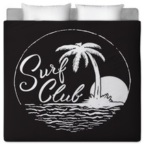 Surf Club Inscription With Palm Tree Ocean And Sun Bedding 140821259