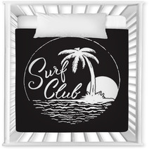 Surf Club Inscription With Palm Tree Ocean And Sun Nursery Decor 140821259
