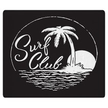 Surf Club Inscription With Palm Tree Ocean And Sun Rugs 140821259