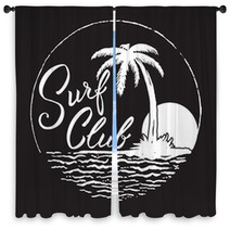 Surf Club Inscription With Palm Tree Ocean And Sun Window Curtains 140821259