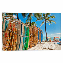 Surfboards In The Rack At Waikiki Beach - Honolulu Rugs 61845643