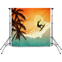 Surfer, Palms And Sea Backdrops 42593704