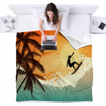 Surfer, Palms And Sea Blankets 42593704