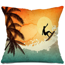 Surfer, Palms And Sea Pillows 42593704